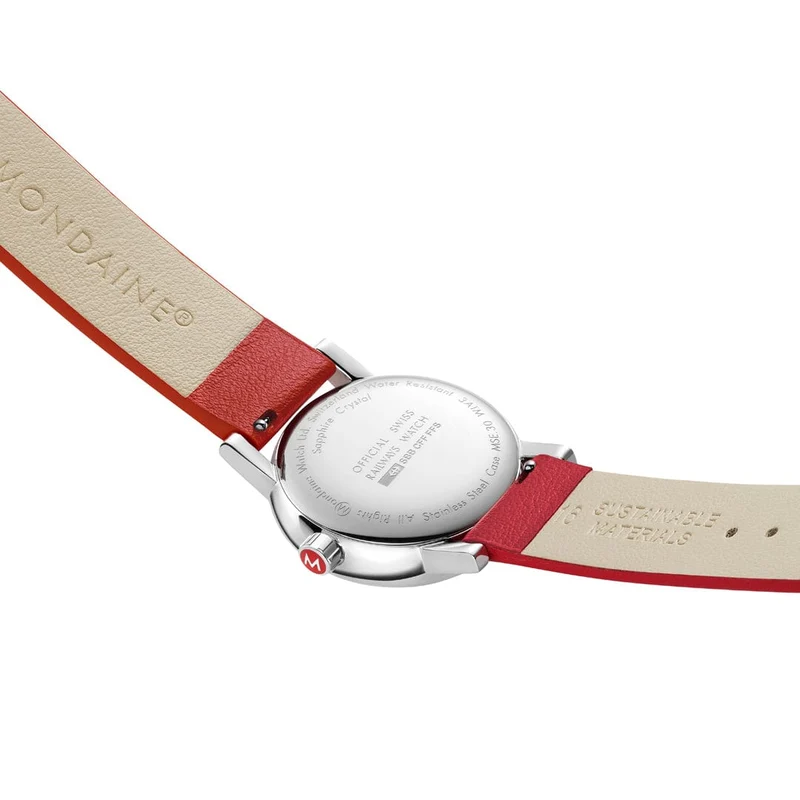 Mondaine evo2 MSE.30210.LCV Damenuhr Rot • Saphirglas • Veganes Traubenleder
