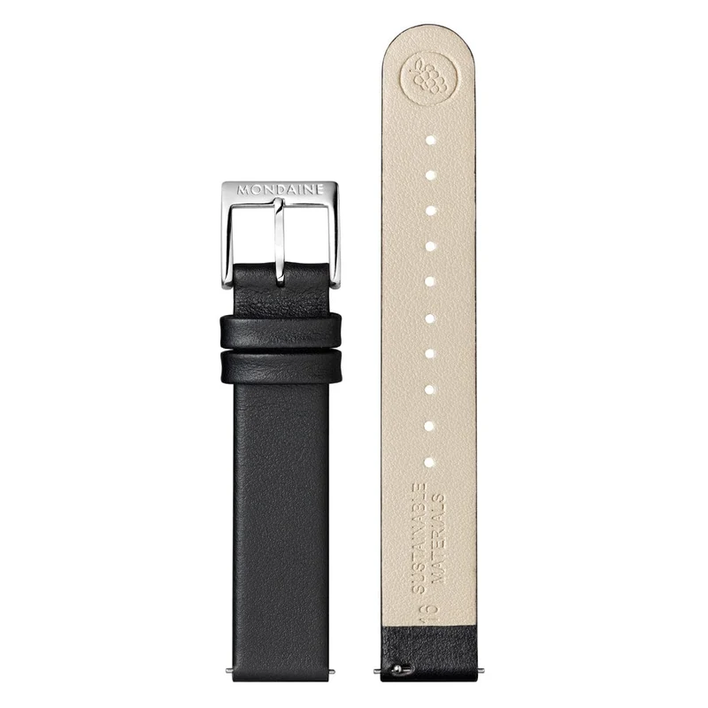 Mondaine evo2 MSE.30110.LBV Damenuhr Schwarz • Saphirglas • Veganes Traubenleder