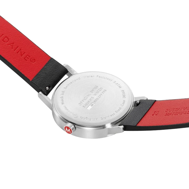 Mondaine Classic A667.30360.11SBBV Herrenuhr Schwarz • Schweizer Quarzwerk • Veganes Traubenleder