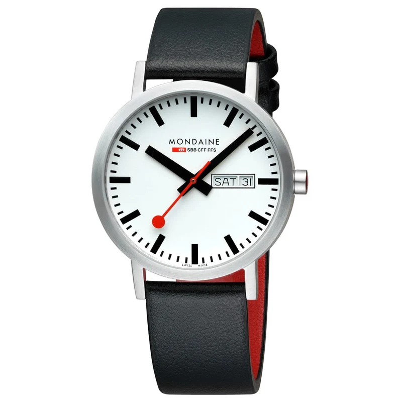 Mondaine Classic A667.30360.11SBBV Herrenuhr Schwarz • Schweizer Quarzwerk • Veganes Traubenleder