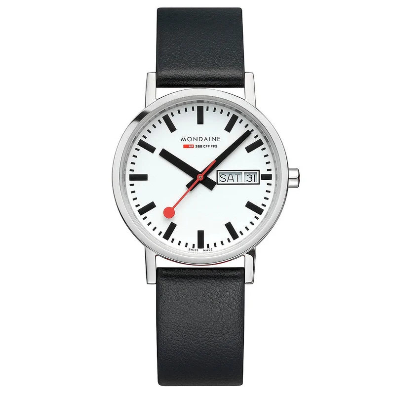 Mondaine Classic A667.30314.11SBBV Damenuhr Schwarz • Veganes Traubenleder • Tag-Datum-Anzeige