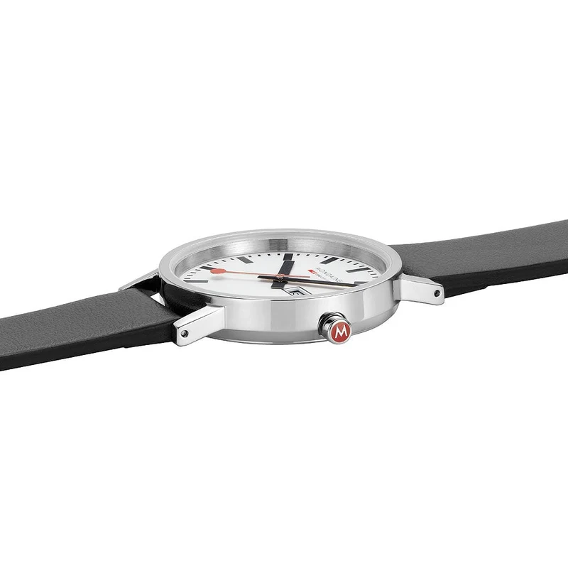 Mondaine Classic A667.30314.11SBBV Damenuhr Schwarz • Veganes Traubenleder • Tag-Datum-Anzeige
