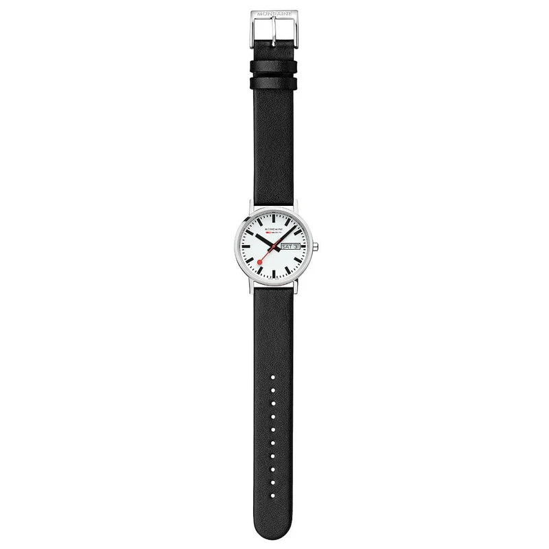 Mondaine Classic A667.30314.11SBBV Damenuhr Schwarz • Veganes Traubenleder • Tag-Datum-Anzeige