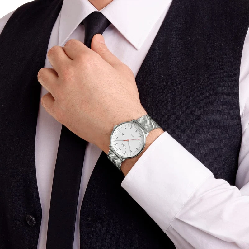 Mondaine Doppio Solar MLE.41910.SM Herrenuhr Silber • Saphirglas • Solaruhrwerk