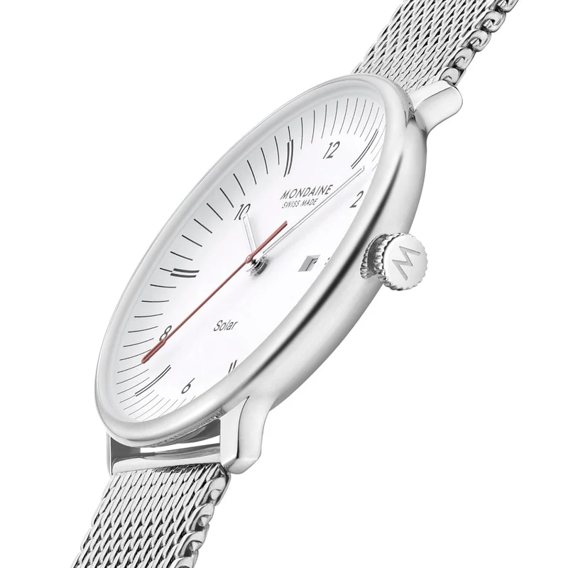 Mondaine Doppio Solar MLE.41910.SM Herrenuhr Silber • Saphirglas • Solaruhrwerk