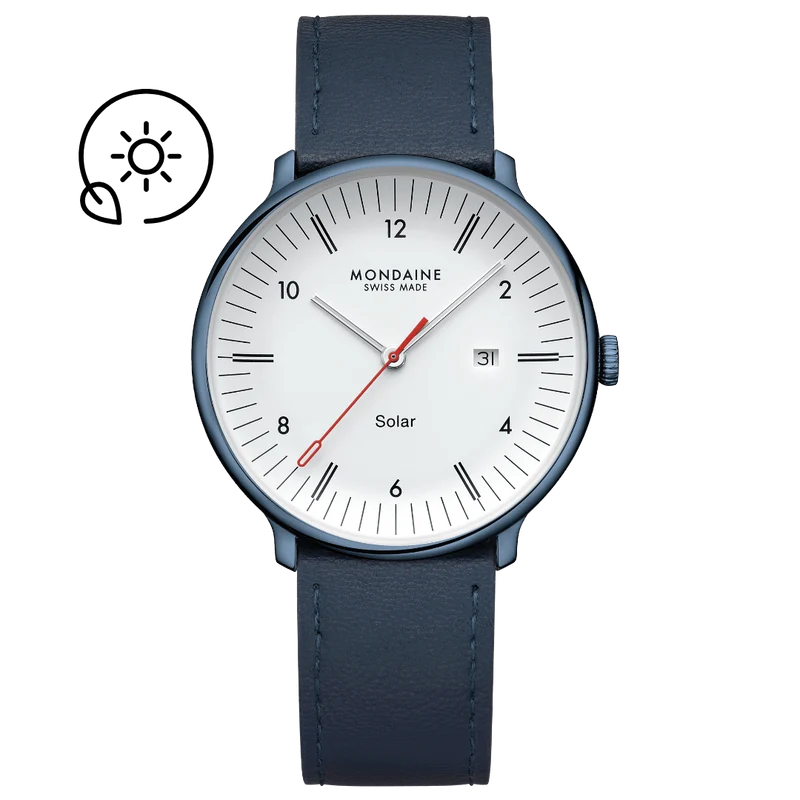 Mondaine Doppio Solar MLE.41910.LQV Herrenuhr Blau • Solarwerk Ronda 215 • Saphirglas