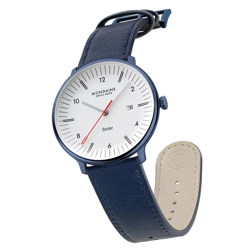 Mondaine Doppio Solar MLE.41910.LQV Herrenuhr Blau • Solarwerk Ronda 215 • Saphirglas