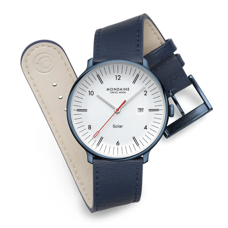 Mondaine Doppio Solar MLE.41910.LQV Herrenuhr Blau • Solarwerk Ronda 215 • Saphirglas