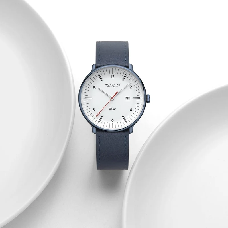 Mondaine Doppio Solar MLE.41910.LQV Herrenuhr Blau • Solarwerk Ronda 215 • Saphirglas