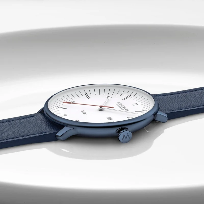 Mondaine Doppio Solar MLE.41910.LQV Herrenuhr Blau • Solarwerk Ronda 215 • Saphirglas