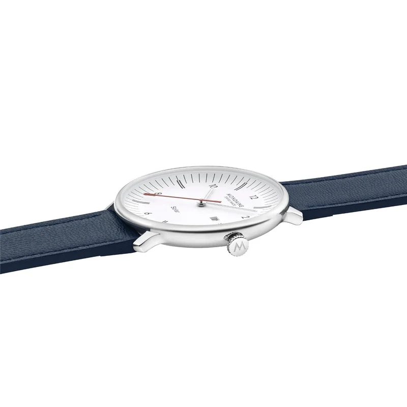 Mondaine Doppio Solar MLE.41910.LDV Herrenuhr Blau • Saphirglas mit Antireflexbeschichtung • Veganes Apfelleder