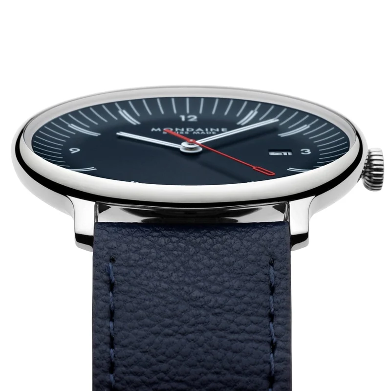 Mondaine Doppio MLE.41240.LQV.SET Herrenuhr Blau • Saphirglas mit Antireflexbeschichtung • Schweizer Quarzwerk