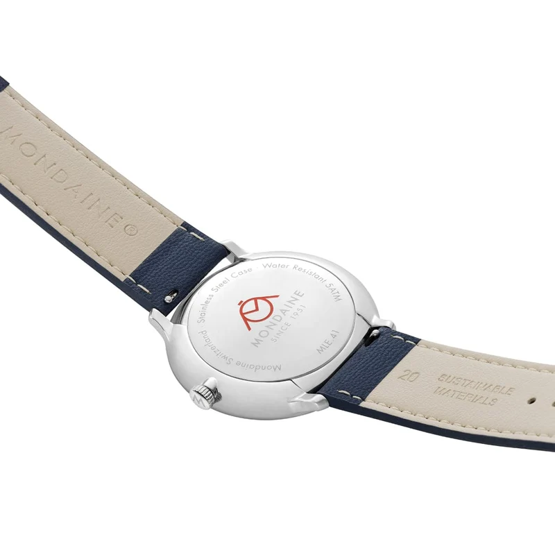 Mondaine Doppio MLE.41240.LQV.SET Herrenuhr Blau • Saphirglas mit Antireflexbeschichtung • Schweizer Quarzwerk