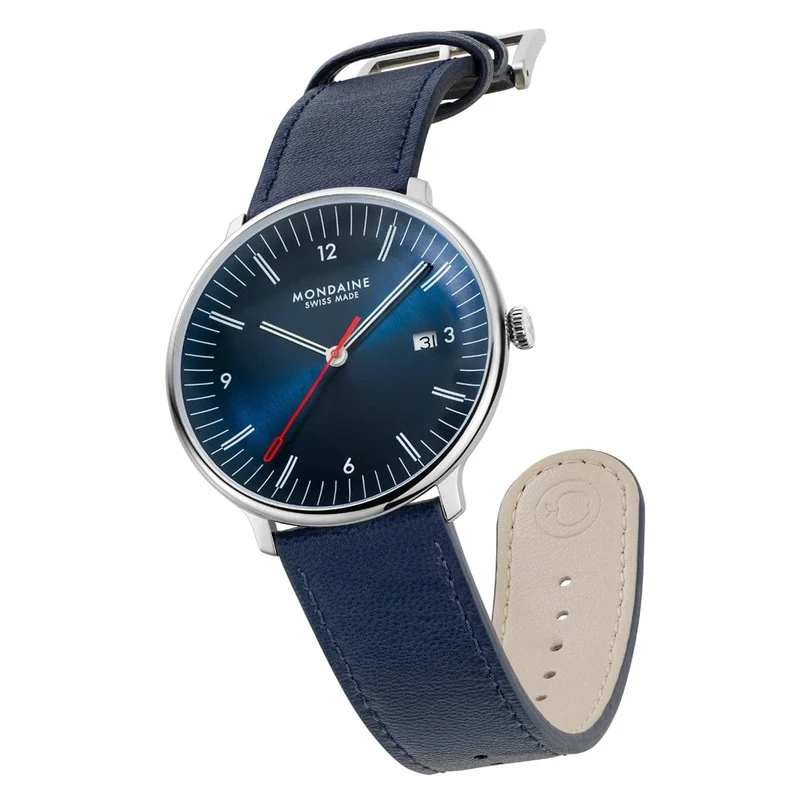 Mondaine Doppio MLE.41240.LQV.SET Herrenuhr Blau • Saphirglas mit Antireflexbeschichtung • Schweizer Quarzwerk