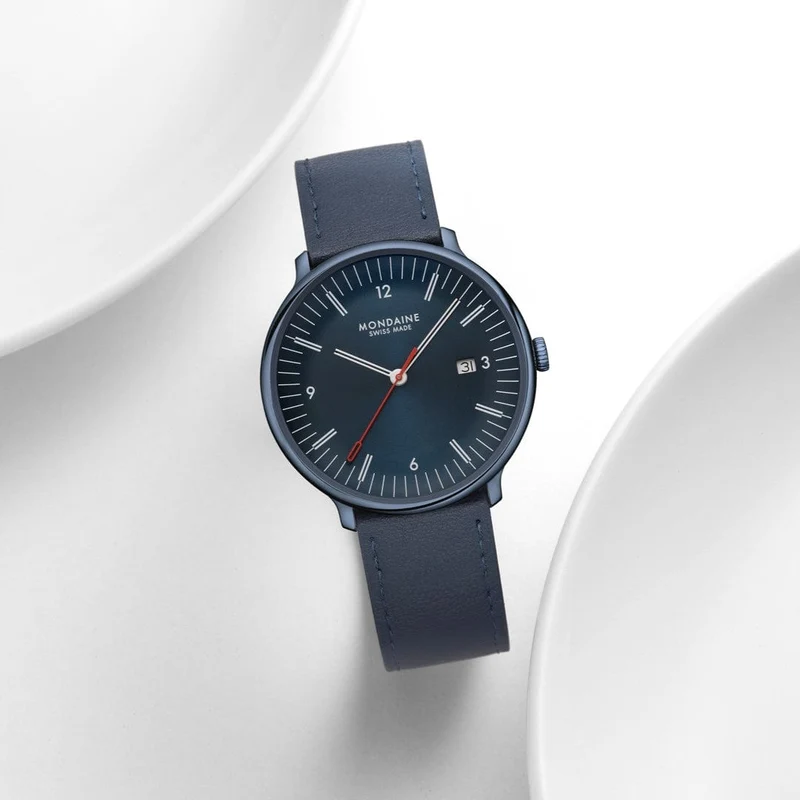 Mondaine Doppio MLE.41240.LDV Herrenuhr Blau • Saphirglas mit Antireflexbeschichtung • Schweizer Quarzwerk