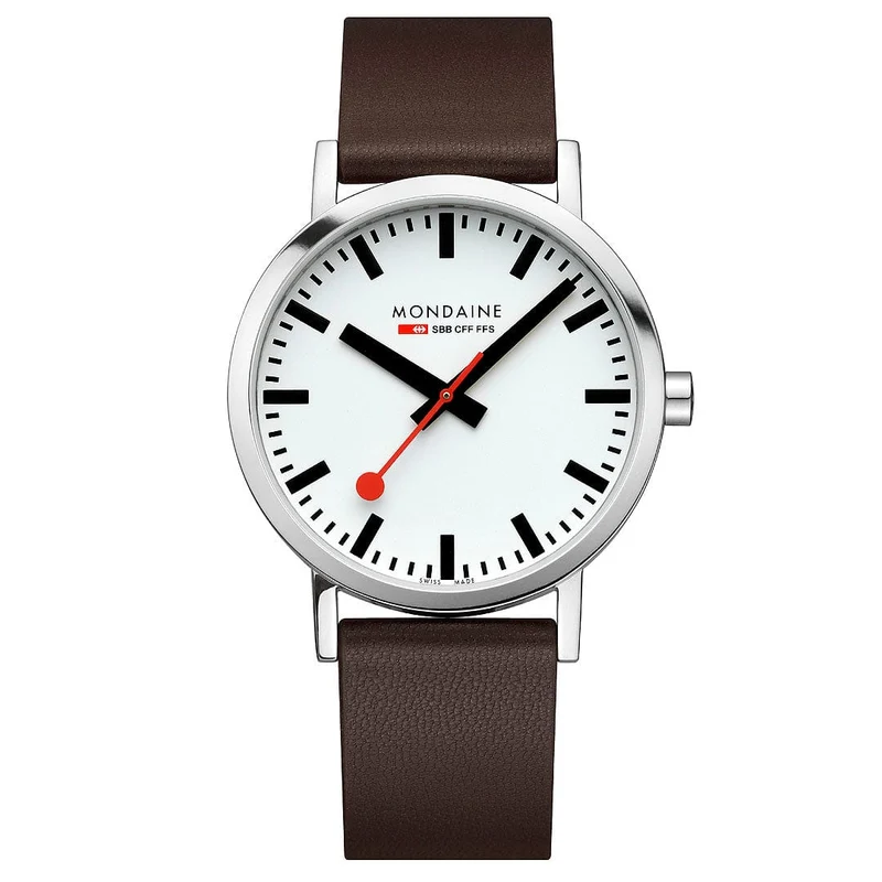 Mondaine Classic A660.30360.11SBGV Herrenuhr Braun • Veganes Traubenleder • Schweizer Quarzwerk