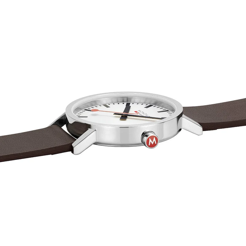 Mondaine Classic A660.30360.11SBGV Herrenuhr Braun • Veganes Traubenleder • Schweizer Quarzwerk