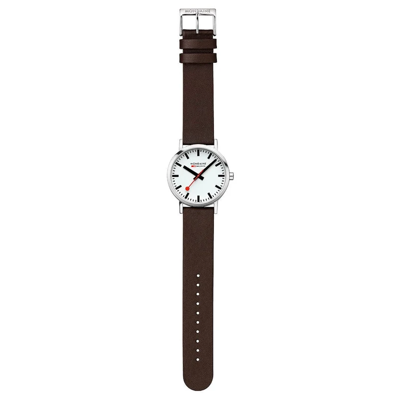 Mondaine Classic A660.30360.11SBGV Herrenuhr Braun • Veganes Traubenleder • Schweizer Quarzwerk