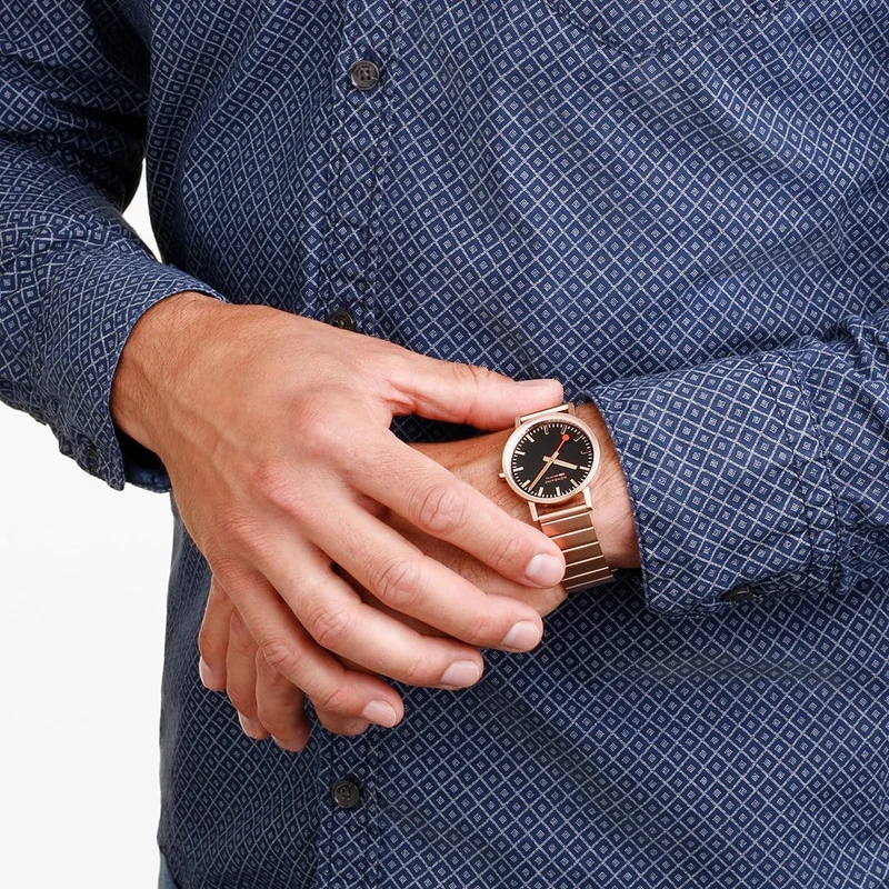 Mondaine Classic A660.30314.16SBR Damenuhr Schwarz/Roségold • Schweizer Quarzwerk • Schnellwechselsystem