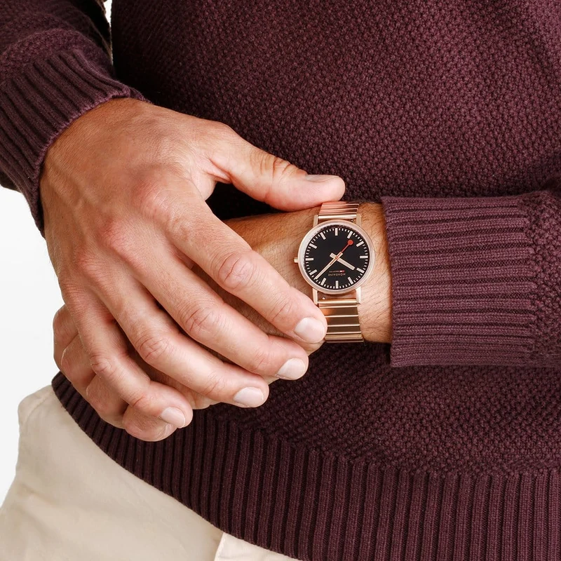 Mondaine Classic A660.30314.16SBR Damenuhr Schwarz/Roségold • Schweizer Quarzwerk • Schnellwechselsystem
