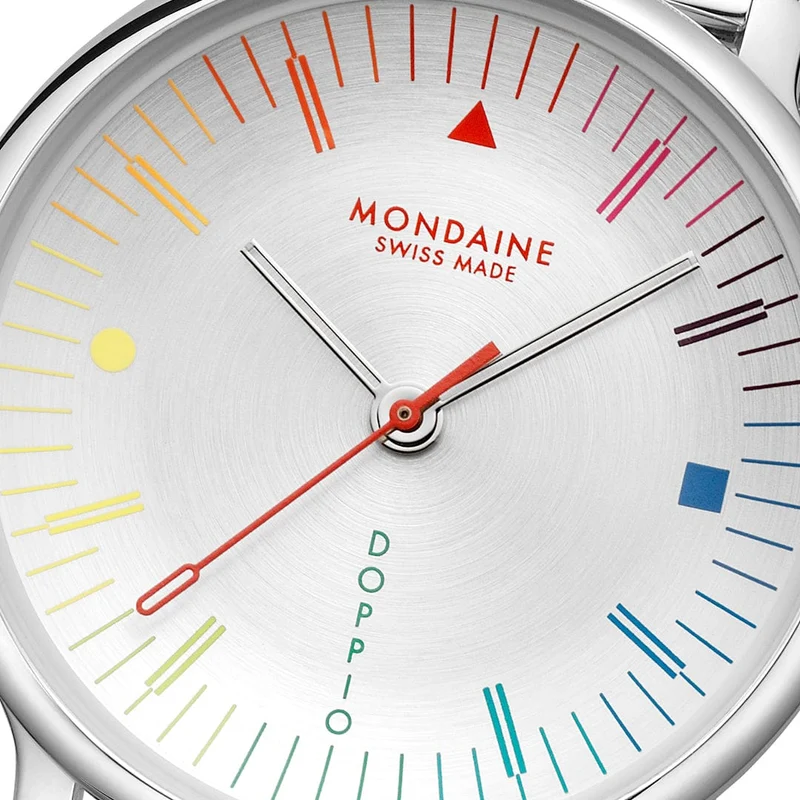 Mondaine Doppio MLE.33112.SM Damen Armbanduhr Silber • Saphirglas mit Antireflexbeschichtung • Swiss Made Quarzwerk