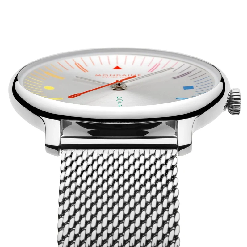 Mondaine Doppio MLE.33112.SM Damen Armbanduhr Silber • Saphirglas mit Antireflexbeschichtung • Swiss Made Quarzwerk