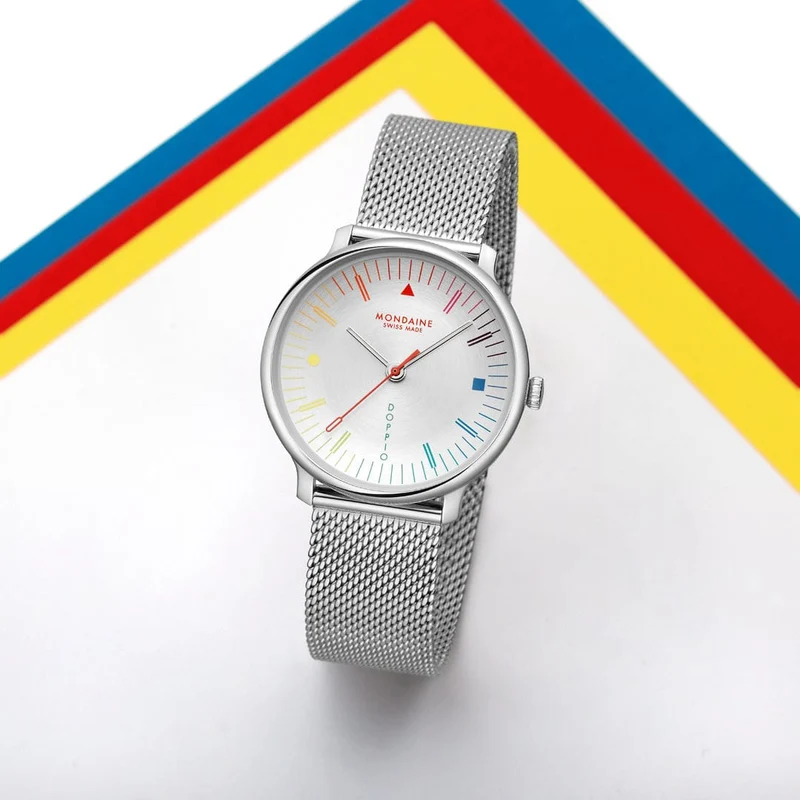 Mondaine Doppio MLE.33112.SM Damen Armbanduhr Silber • Saphirglas mit Antireflexbeschichtung • Swiss Made Quarzwerk