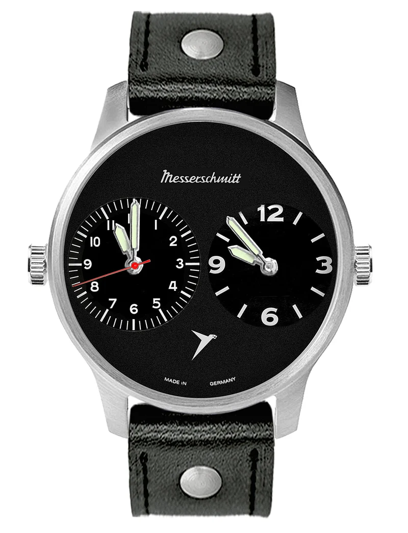 Messerschmitt ME-DUAL2-L Herren Armbanduhr Schwarz • Zwei Zeitzonen • Made in Germany