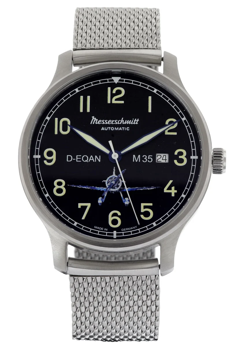 Messerschmitt M35 M-35A-SCM Herrenuhr Automatik Schwarz • Schweizer Automatikwerk • Mesharmband aus Edelstahl