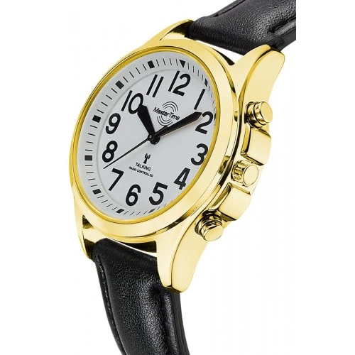 Master Time MTLA-10942-12L Damen Armbanduhr Goldfarben/Schwarz • Sprechende Funkuhr • Mineralglas