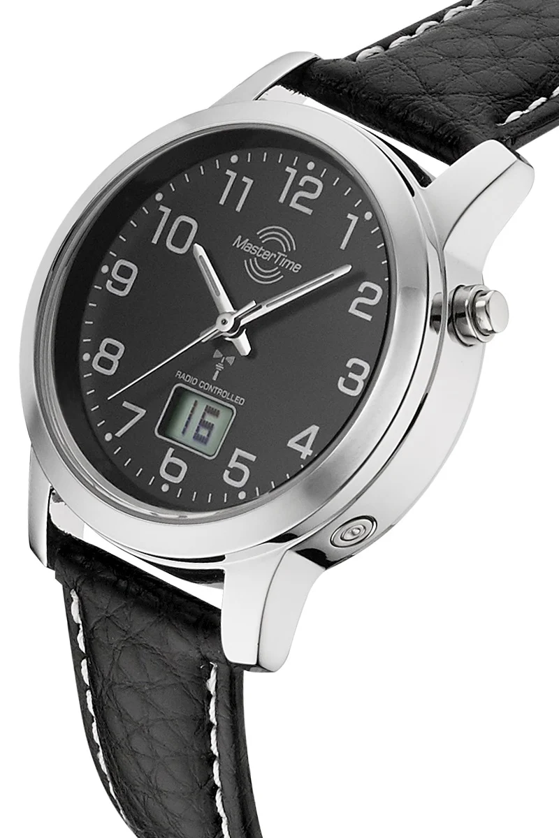 Master Time Basic MTLA-10577-24L Damen Armbanduhr Schwarz • Funkuhr mit Datum • Mineralglas