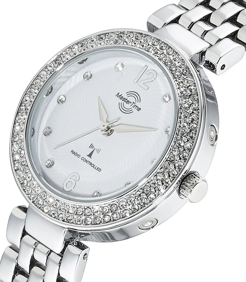 Master Time Lady Line MTLA-10344-14M Damenuhr Silber • Funkuhrwerk • Glassteinbesatz