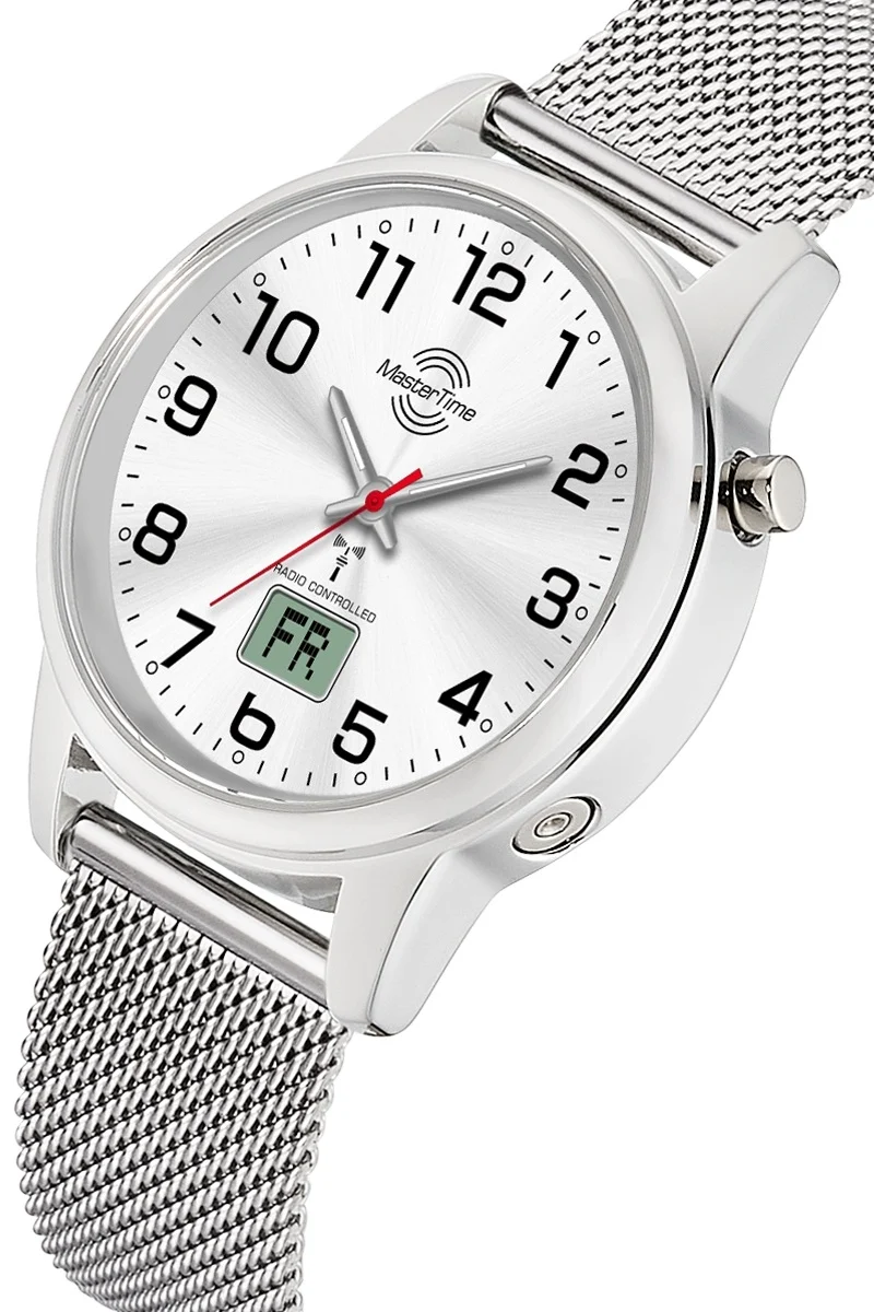 Master Time Lady Line MTLA-101001-42M Damenuhr Silber • Funk-Automatikzeit • Milanaise-Edelstahlband