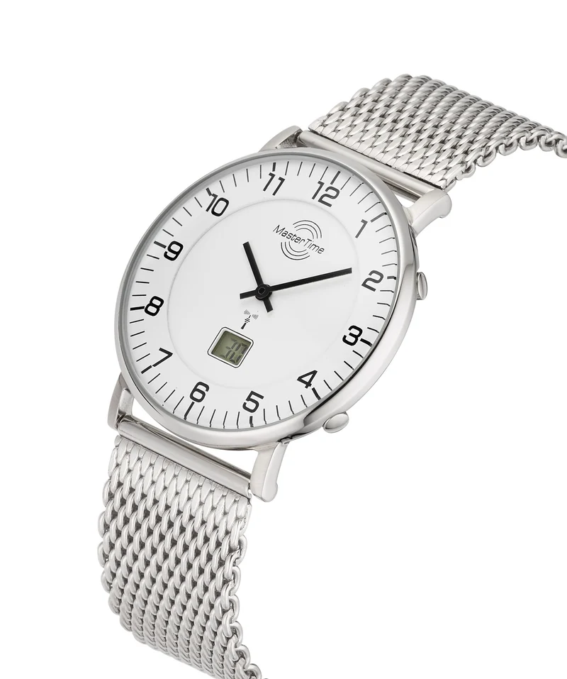 Master Time Advanced MTGS-10558-12M Herrenuhr Silber • Funkuhr mit Datumsanzeige • Mineralglas
