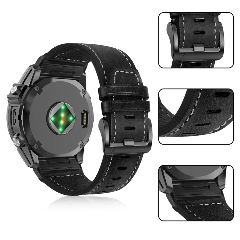 Garmin Fenix 9 Pro - 43mm Premium Lederarmband (Schwarz)
