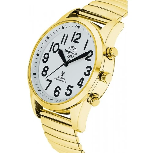Master Time Sprechende Uhr MTGA-10941-12Z Herrenuhr Goldfarben • Funk-Sprachansage • Mineralglas