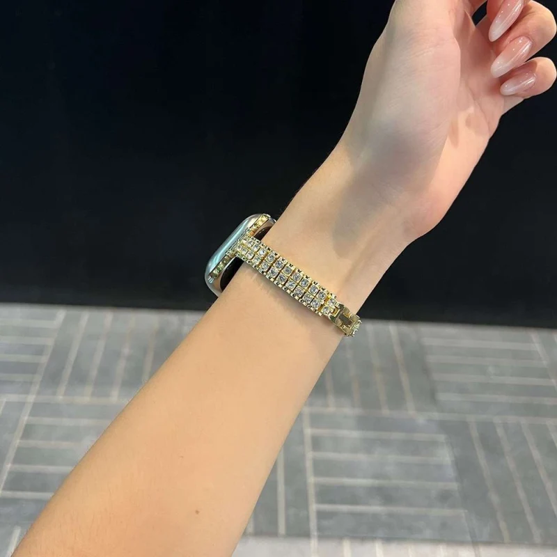 Mega Süß Apple Smartwatch Metall Und Strass Universell Armband