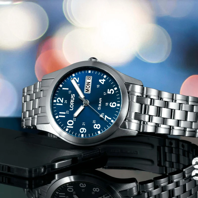 Lorus Classic RXN77DX9 Herrenuhr Dunkelblau • Mineralglas • Edelstahlarmband