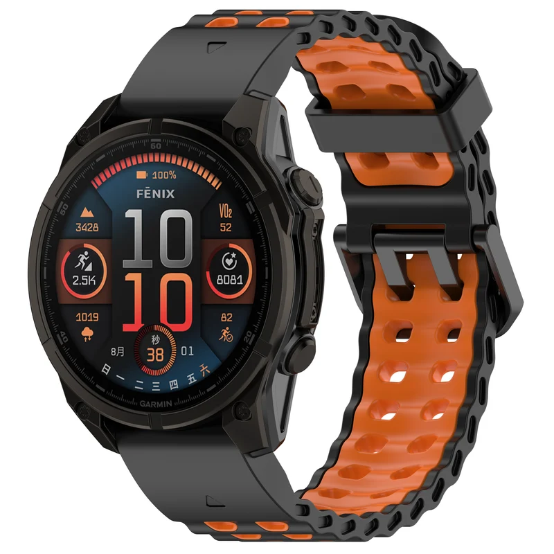 Garmin Fenix 9 - 47mm Wave Sportarmband (Schwarz/Orange)