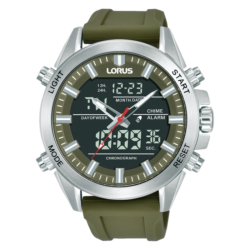 Lorus Sports RW669AX9 Herrenuhr Khaki • Analog-Digital Chronograph • 10 BAR Wasserdicht
