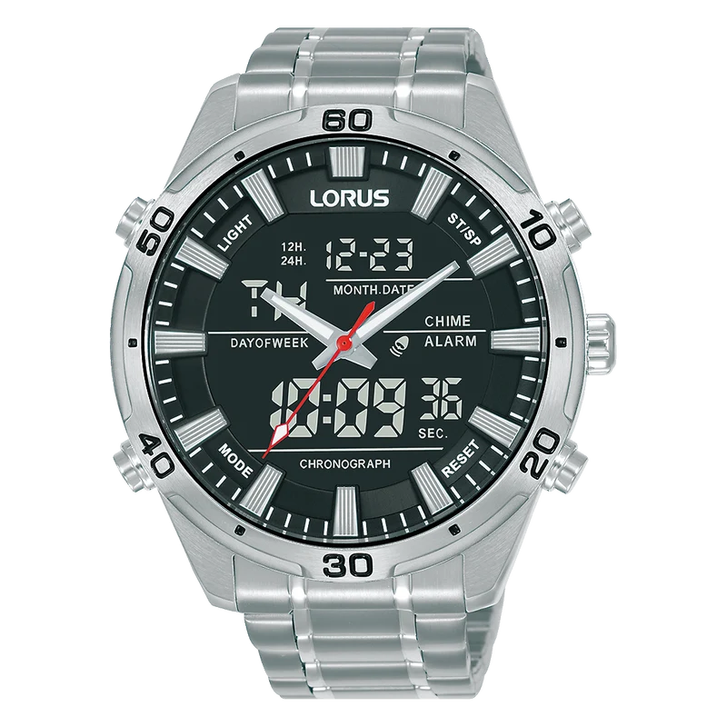 Lorus Sports RW651AX9 Herren Armbanduhr Grau • Analog-Digital Chronograph • 10 BAR Wasserdicht