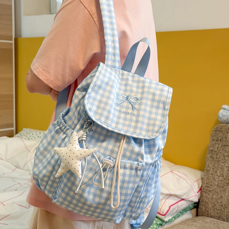 Süßer Karomuster-Zugbeutel Rucksack Karnz