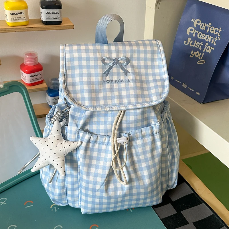 Süßer Karomuster-Zugbeutel Rucksack Karnz