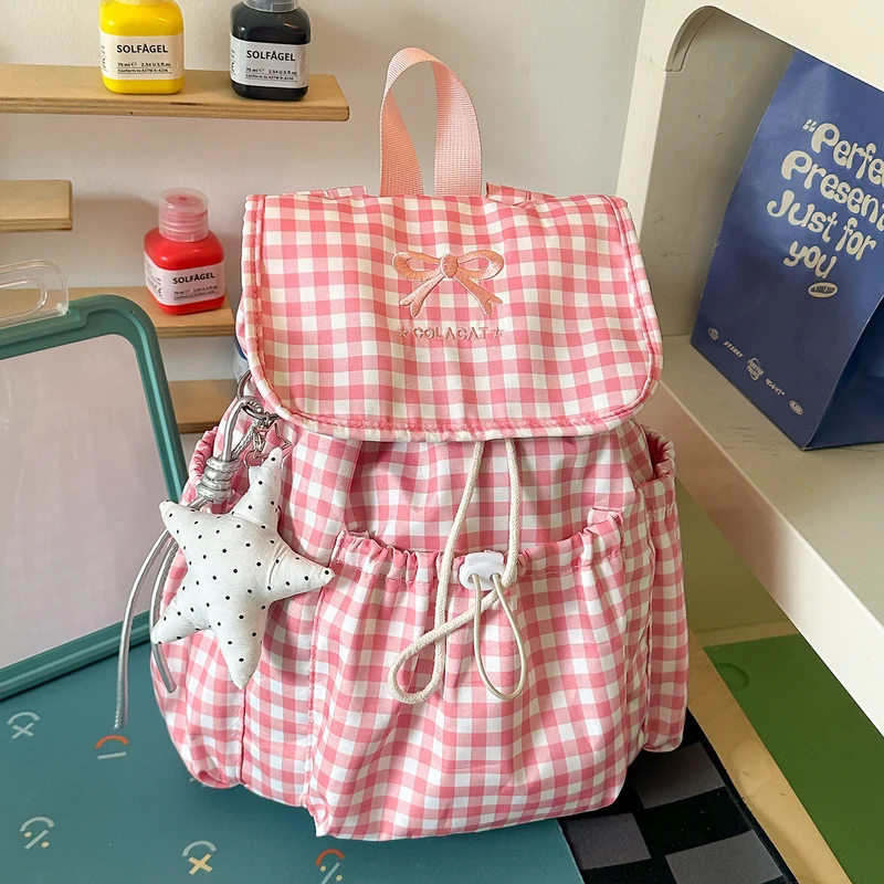 Süßer Karomuster-Zugbeutel Rucksack Karnz