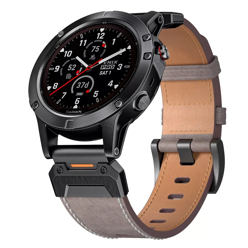 Garmin Fenix 9 Pro - 47mm Echtes Lederarmband (Grau)