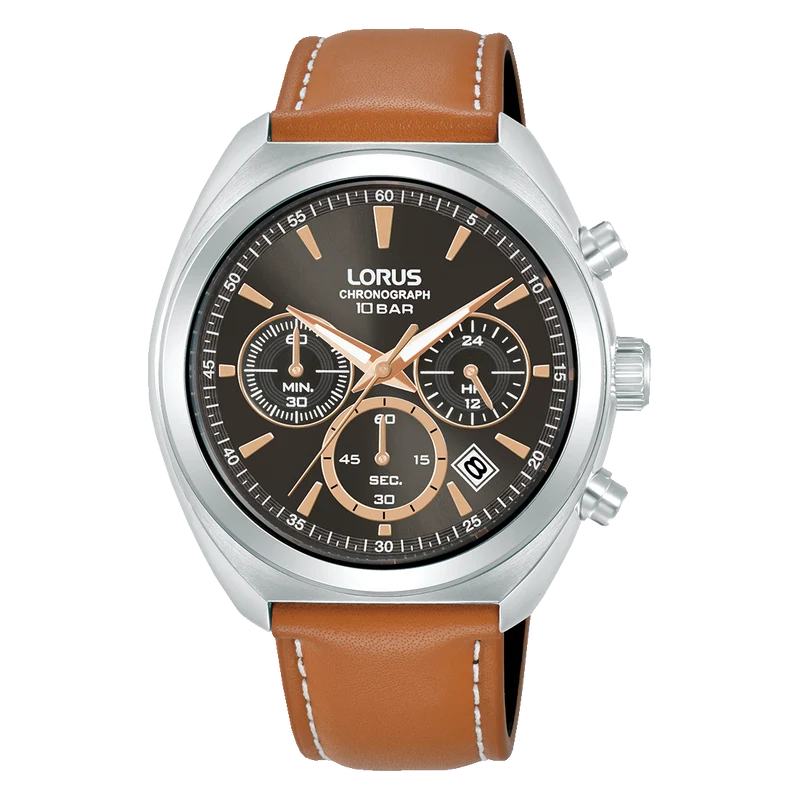 Lorus Sports RT387KX9 Herrenuhr Chronograph • Mineralglas • Braunes Lederband