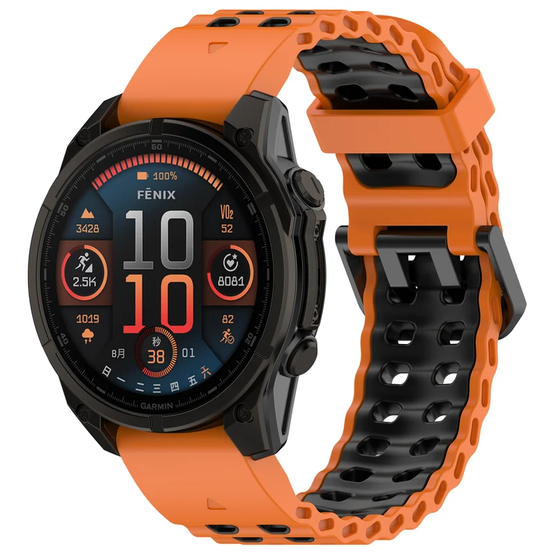 Garmin Fenix 9 - 47mm Wave Sportarmband (Orange/Schwarz)