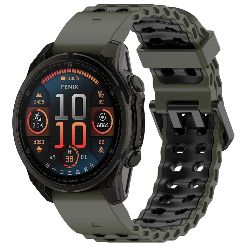 Garmin Fenix 9 Pro - 47mm Wave Sportarmband (Armeegrün/Schwarz)
