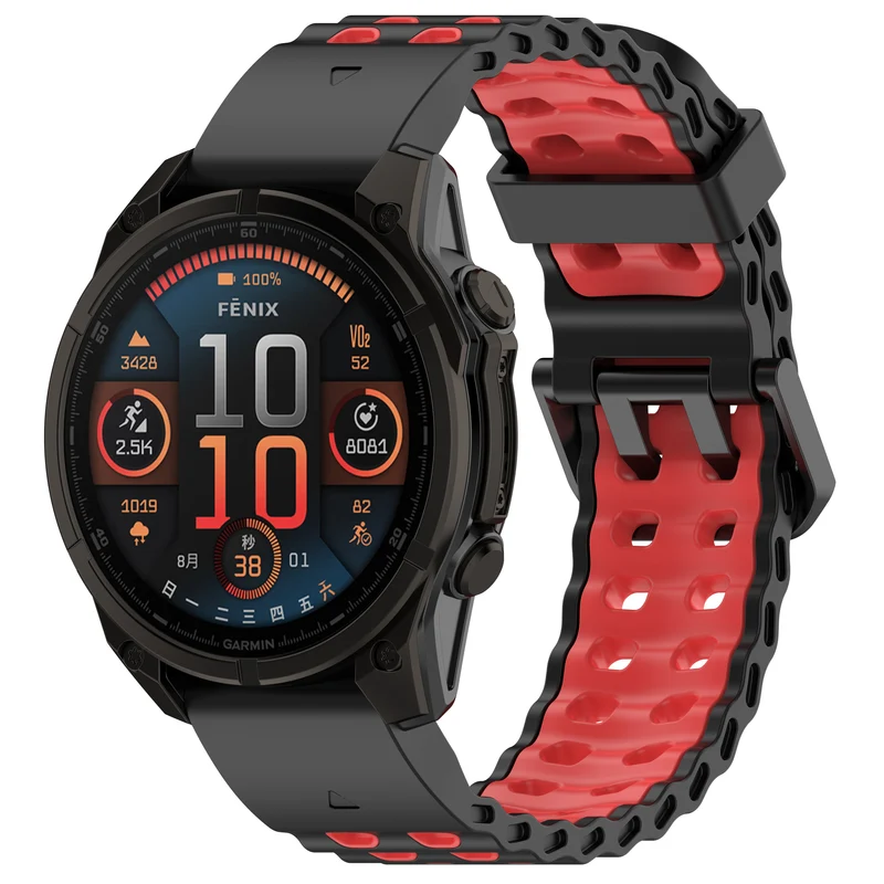 Garmin Fenix 9 - 51mm Wave Sportarmband (Schwarz/Rot)