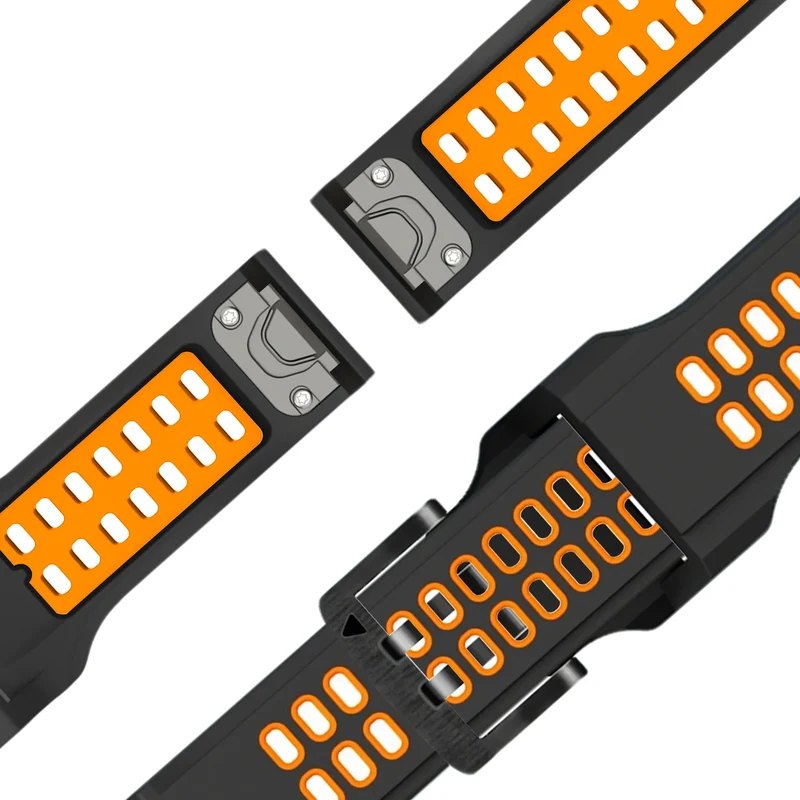 Bandz Garmin Fenix 9 - 47mm Dual Sport Schnallenarmband (Schwarz/Orange)